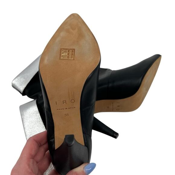 IRO Avina Leather Fold Over Mid Calf Boots In Black Silver Heels Size 7 NEW - Picture 10 of 15